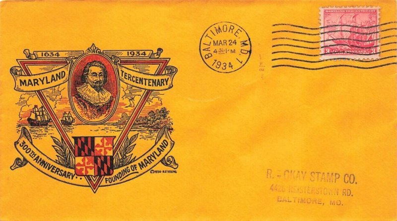736 3c MARYLAND TERCENTENARY - Top Notch - Baltimore 2nd day - Orange