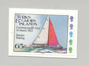 Turks & Caicos #557 Sailing, Sailboat 1v Imperf Proof on Card