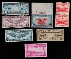 US #C7 - C46 VF mint hinged, nice colors and fresh stamps, some thins, Nice G...