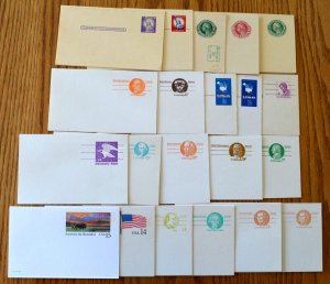 1915 . . 1988 US Sc #UY7. . UY40 lot of 21 mint postal reply cards, folded, nice