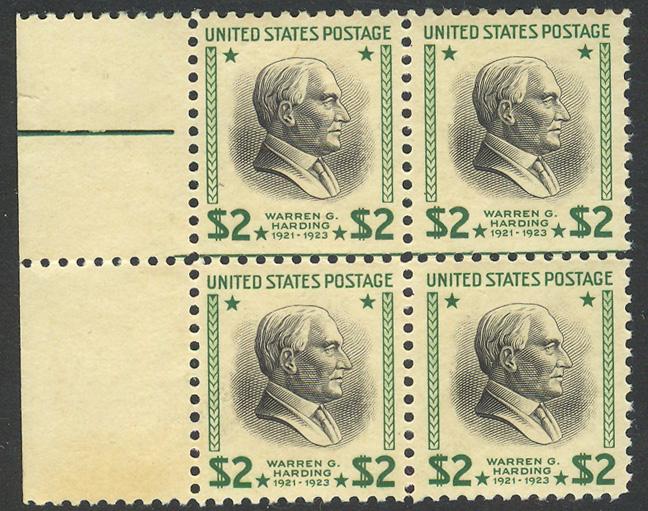 U.S. 833 $2.00 Harding Left Margin Block of 4, MNH, SCV $70