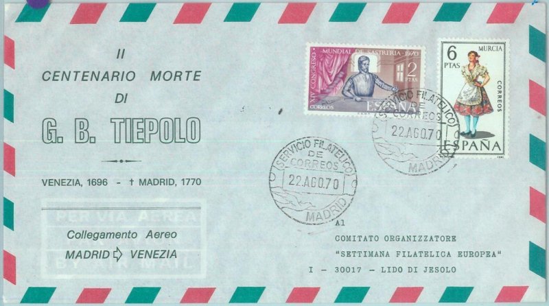 83113 - SPAIN - Postal History - SPECIAL FLIGHT: Madrid - Venice 1970 - ART-