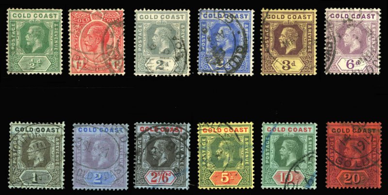 Gold Coast #69-80 (SG 70-84) Cat£275, 1913-21 George V, complete set, used, ...