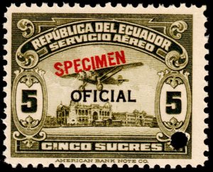 ✔️ ECUADOR 1930 - AIR MAIL OFFICIAL KEY VAL SPECIMEN & PUNCH  SC. CO11 MNH [054]