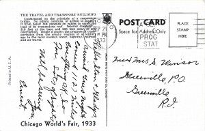 1933 Century of Progress Postcard, Travel & Transport Building