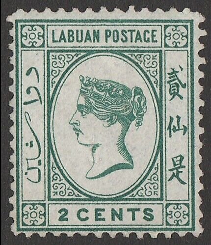 LABUAN 1879 QV 2c, wmk CA crown sideways. SG 1 cat £1800. Rare 1st issue.