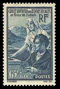 France, 1900-1950 #B78 (YT 417) Cat€20, 1938 Student and Nurse, 65c+60c blu...