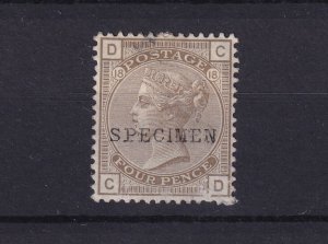 GB QV 1865/82 Mint 4d Grey Brown Specimen SG154s MH (Some Gum) BP15435