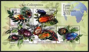 Comoro Islands 2011 Beetles perf sheetlet containing 5 va...