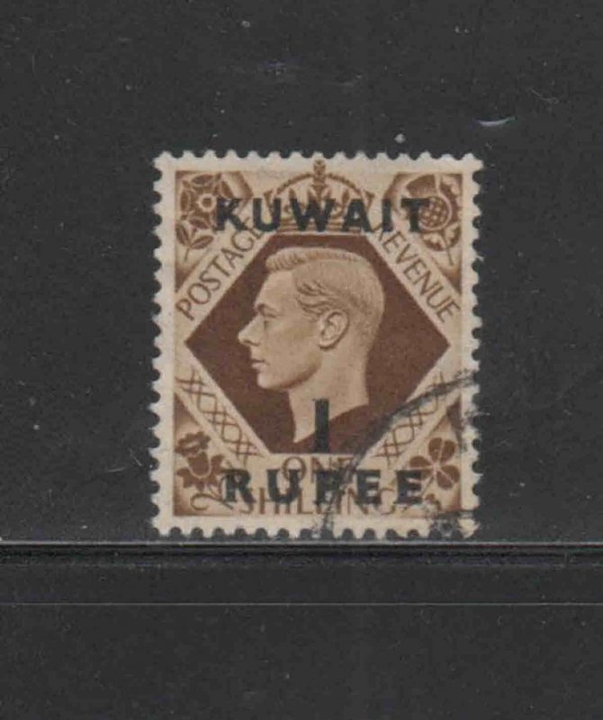 KUWAIT #79  1948  1r on 1sh   KING GEORGE VI SURCHARGED   F-VF  USED  e