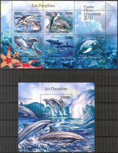 Comoro Islands 2011  Marine Life Dolphines Sheet + S/S MNH