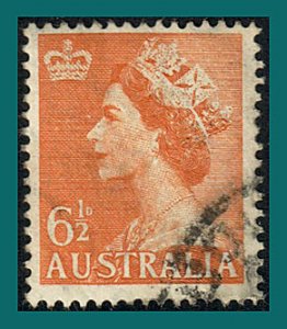 Australia 1954 Queen Elizabeth II, 6.5d used  #258B,SG263a