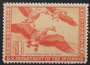 US RW11 1944  $1.00 Fed. Duck Stamp FVF Mint NH