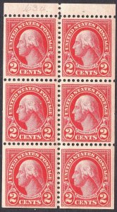 #634d XF MNH OG-2c WASHINGTON Booklet Pane of 6-Series of 1926  (REM 634d-k)