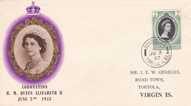 British Virgin Islands # 114, Queen Elizabeth's Coronation First Day Cover