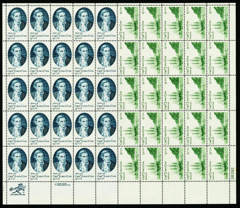 US #1733b Captain James Cook Issue - 10 Sheets of 50 - OGNH - VF - $129 (E#C914)