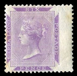 Sierra Leone #17 Cat$67.50, 1876 6p bright violet, winged margin at right, hi...