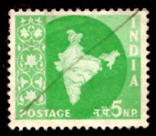 India 5np Map of India 1958 SG.402, Sc.305 Used (#05)