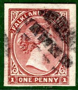 FALKLAND ISLANDS QV SG.8var 1d *ERROR IMPERFORATE* 1887 Unlisted UNIQUE? BLACK2