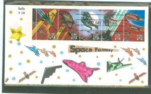 US 2741-5 1993 29c Space Fantasy (pane of five on an unaddressed first day cover with a limited edition hand drawn info cachet