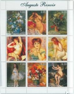 Tajikistan 1999 AUGUSTE RENOIR NUDES Paintings Sheet Perforated Mint (NH)