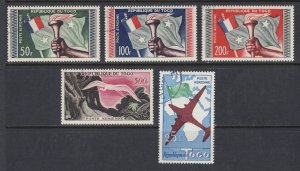 TOGO Sc# C26 - C30 USED FVF Set of 5 Airplane Flag Map Egret Airmail