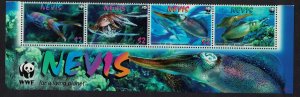 Nevis WWF Caribbean Reef Squid Strip WWF Logo 2009 MNH SC#2380-2383