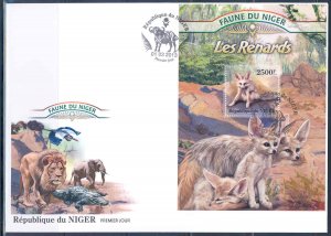 NIGER 2013 FAUNA OF AFRICA  FOXES SOUVENIR SHEET FIRST DAY COVER