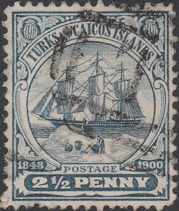 TURKS & CAICOS - 1904 - SG104a 2-1/2d greyish blue Wmk Marginal Letters - Used