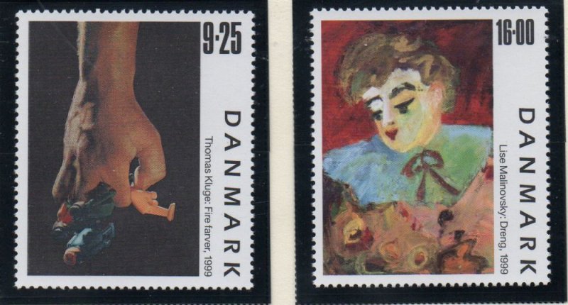 Denmark  Scott  1160-1  1999 Contemporary Paintings stamp set mint NH