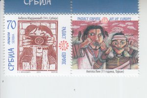 2019 Serbia Joy of Europe Child's Drawing w/label  (Scott 874) MNH