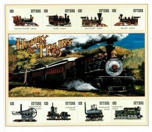 Guyana MNH S/S 2883 History Of Trains 1994 8 Stamps