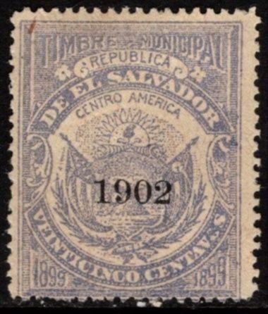 1902 El Salvador Revenue 25 Centavos Timbre Municipal (Stamp Duty) Unused