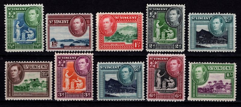St Vincent 1938-47 George VI definitives (£, s & d), Part Set to 1s [Unused]
