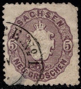 1863 Germany Sachsen Scott #-20 5 New Grosch Coat of Arms Used
