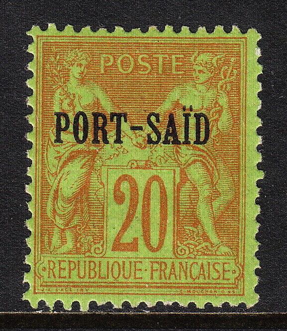 FRENCH OFFICES (PORT SAID) — SCOTT 8 — 1899 20c PEACE/COMMERCE — MH — SCV $17.00