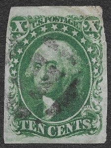 US Stamps Scott #15 VF Used 10c Green Type III Washington SCV $140