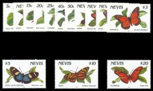 St Kitts-Nevis - Nevis 1991 Butterflies set with dates superb MNH. SG 578B-591B.