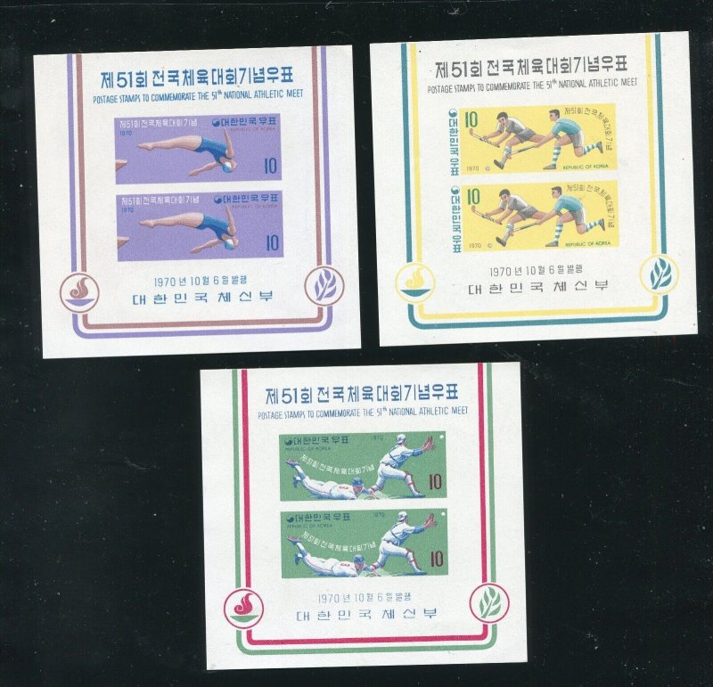 Korea 730a-732a Sports, Athletic Games Stamp Sheets MNH 1970