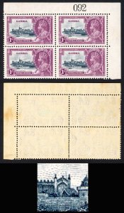 Gambia SG146c 1935 Silver Jubilee 1/- Variety Lightning Conductor U/M