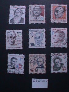 ​CZECHOSLOVAKIA 9 DIFFERENTS-FAMOUS PERSONS -USED STAMPS- VERY FINE- CES-47