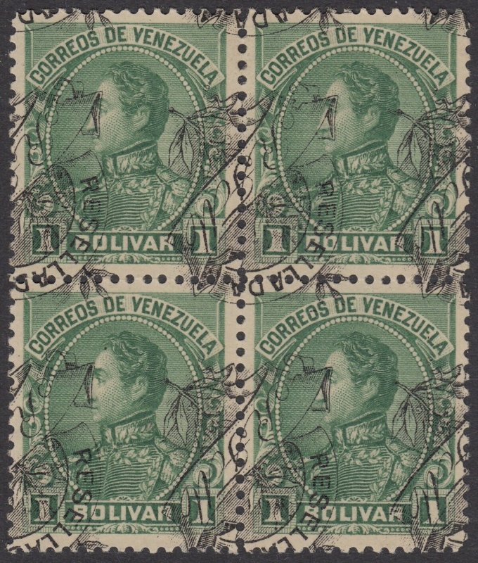 Venezuela 1900 1b Y. Green, inverted overprint block. MNG. Scott 154b, SG 203a
