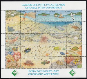 Palau 1990 MNH Sc 246 Sheetlet of 25 25c Lagoon Life in the Palau Islands