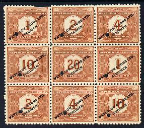 Uruguay 1902 Postage Dues se-tenant block of 9 Printer's ...