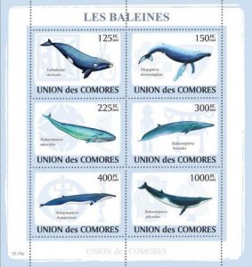 Comoro Islands MNH S/S Whales 2009 6 Stamps