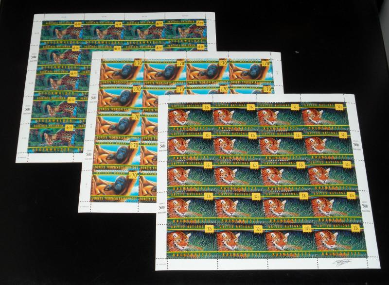 U.N. 1998, RAIN FORESTS SET OF 3 SHEETS OF 20 ,MNH, ALL 3 OFFICES,NICE! LQQK!