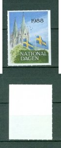 Sweden 1988 Poster Stamp. MNG, National Day June 6. Swedish Flag. Church,2 Flag.