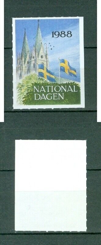 Sweden 1988 Poster Stamp. MNG, National Day June 6. Swedish Flag. Church,2 Flag.