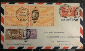 1936 Long Island NY USA Hindenburg Zeppelin Airmail cover LZ 129 To Germany