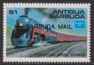 1986 Barbuda Ameripex 86 Expo $1 train locomotive issue MH Sc# 806 CV $8.50